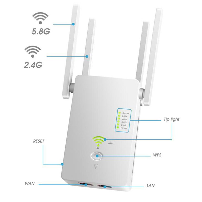 5Ghz WiFi Repeater Dual Band 4G& 5G Wireless Wifi Extender 1200Mbps Wi-Fi Amplifier wireless Access Point Signal Booster