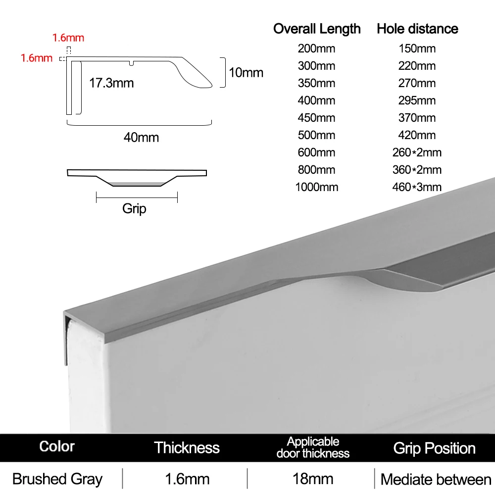 Invisible Long Handle Aluminum Alloy Kitchen Cabinet Handles Black Cupboard Wardrobe Door Handle Hidden Handles for Furniture: 6XL / Silver
