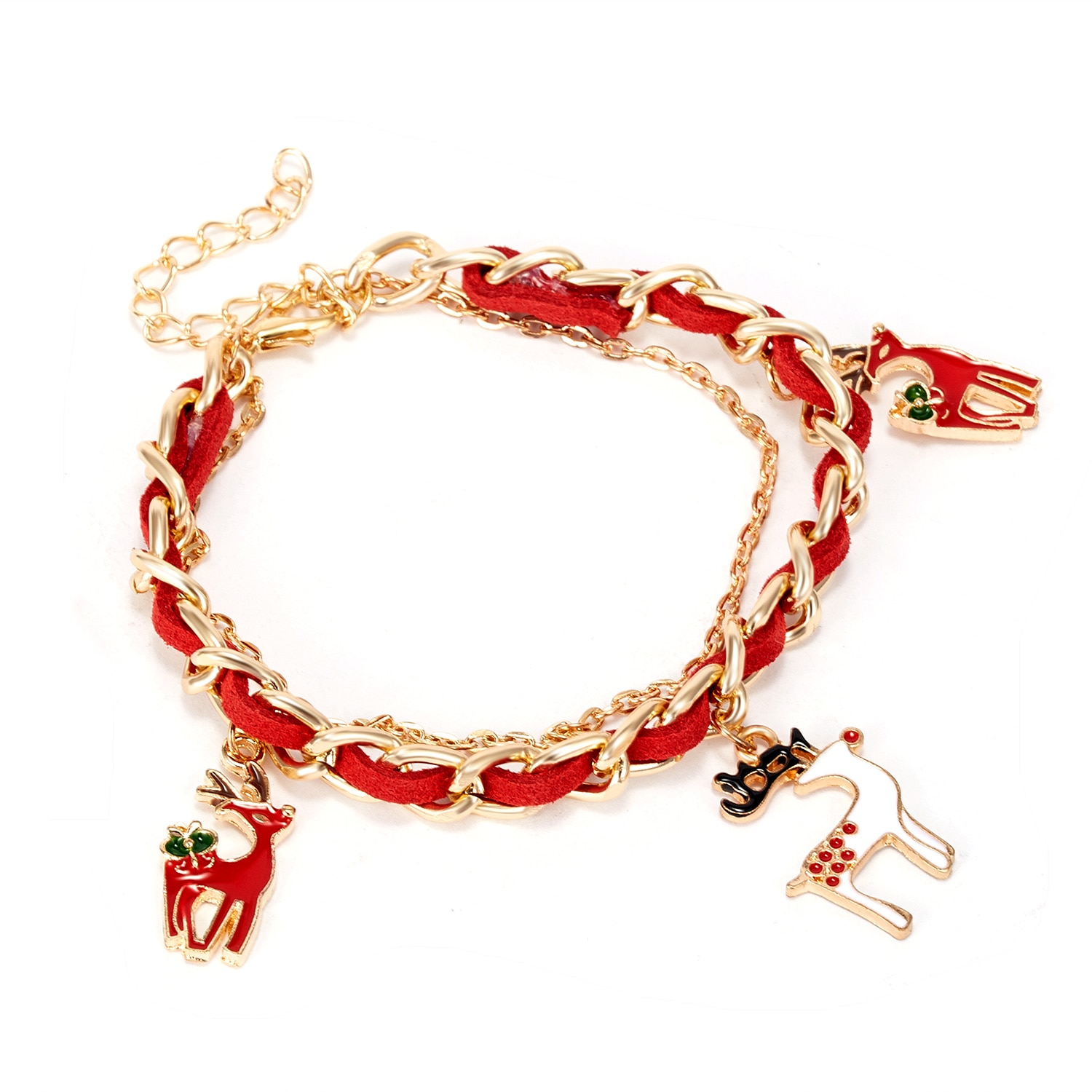 Rinhoo jule julemand armbånd rød snor charm elg måne krans link kæde armbånd til kvinder piger år juveler