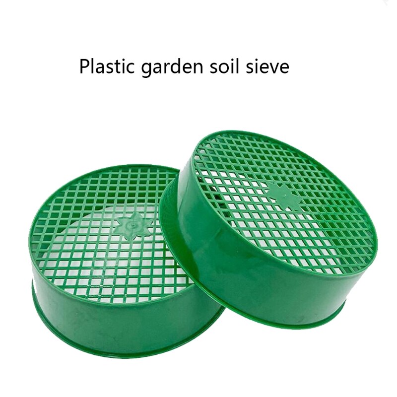 Grøn rund havesi plastik gåde sten sand frøplante mesh sigte haveredskaber til kompost jord sten mesh have
