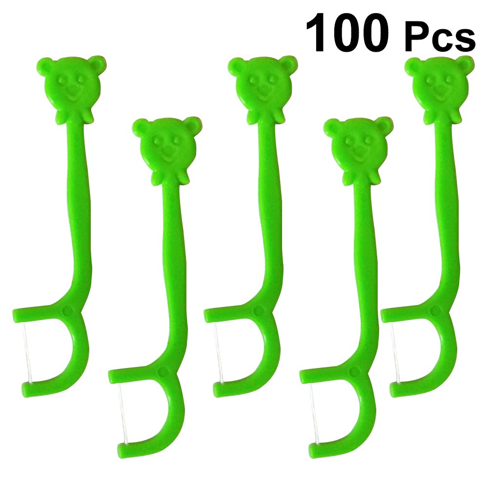 100PCS Floss Sticks Portable Cute Cartoon Handle OralFloss Floss Pick Teeth Cleaner for Children Boys Kids