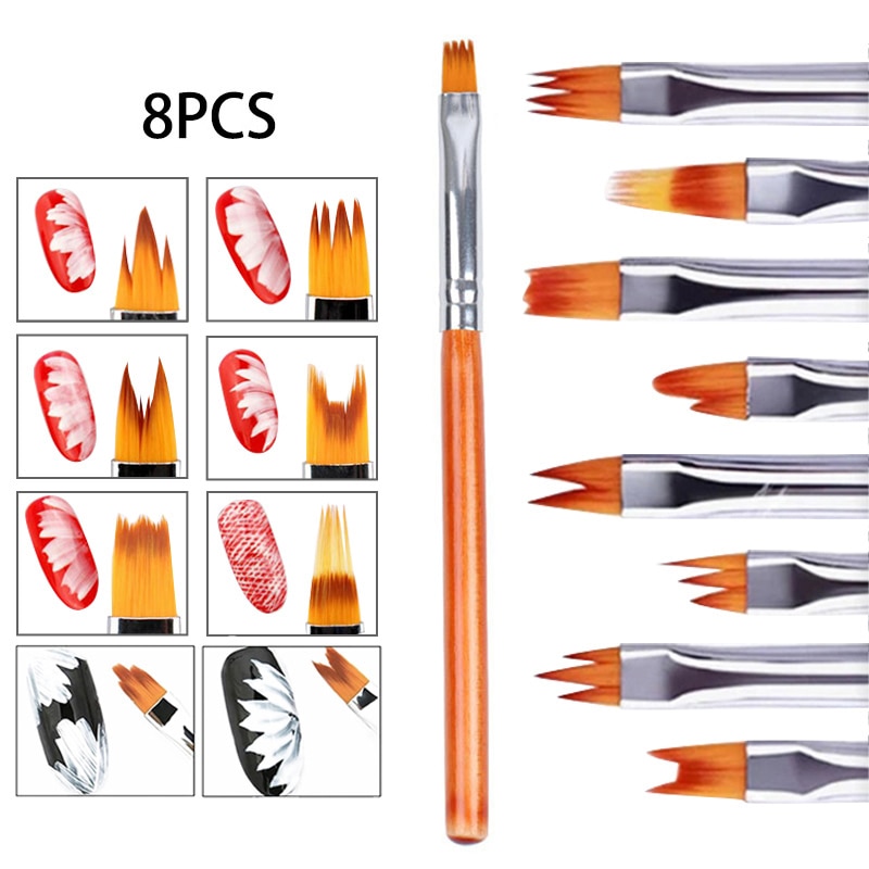 8 stk nail art fransk smil halvmåne form tegning bloom blomst pensel pen gel uv neglemaling diy kronblad gradient sæt manicure