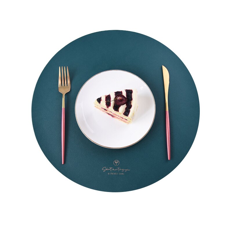 Inyahome runde læder dækkeservietter til spisning imiterede store pu dækkeservietter og små kaffeunderlag til køkken i hjemmet vandtætte: Cirkel grøn