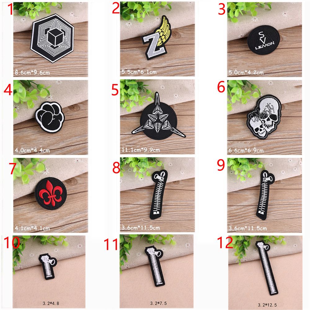 Parches bordados para planchar en la ropa, pegatinas de mochila, parche para coser insignias, con cremallera fresca negra de Calavera, 1 unidad