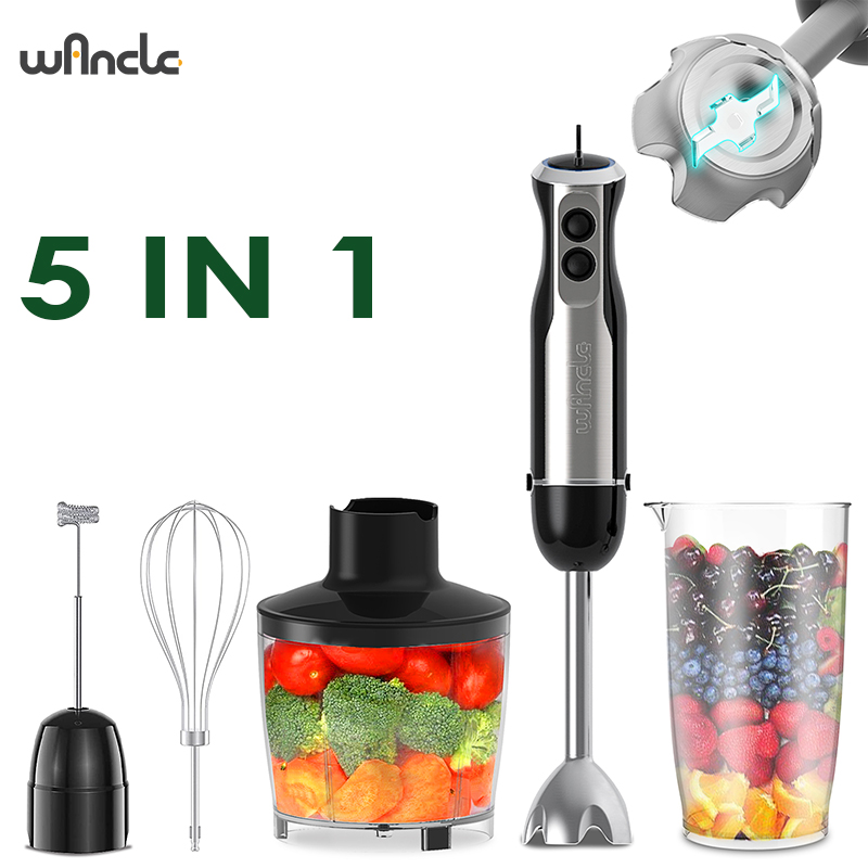Wancle Elektrischer Stabmixer, Mixer, 1000 W, 5-in-1, leistungsstarker Küchenmixer für Schneebesen, Fleischwolf, Küchenmaschine: UK Stecker