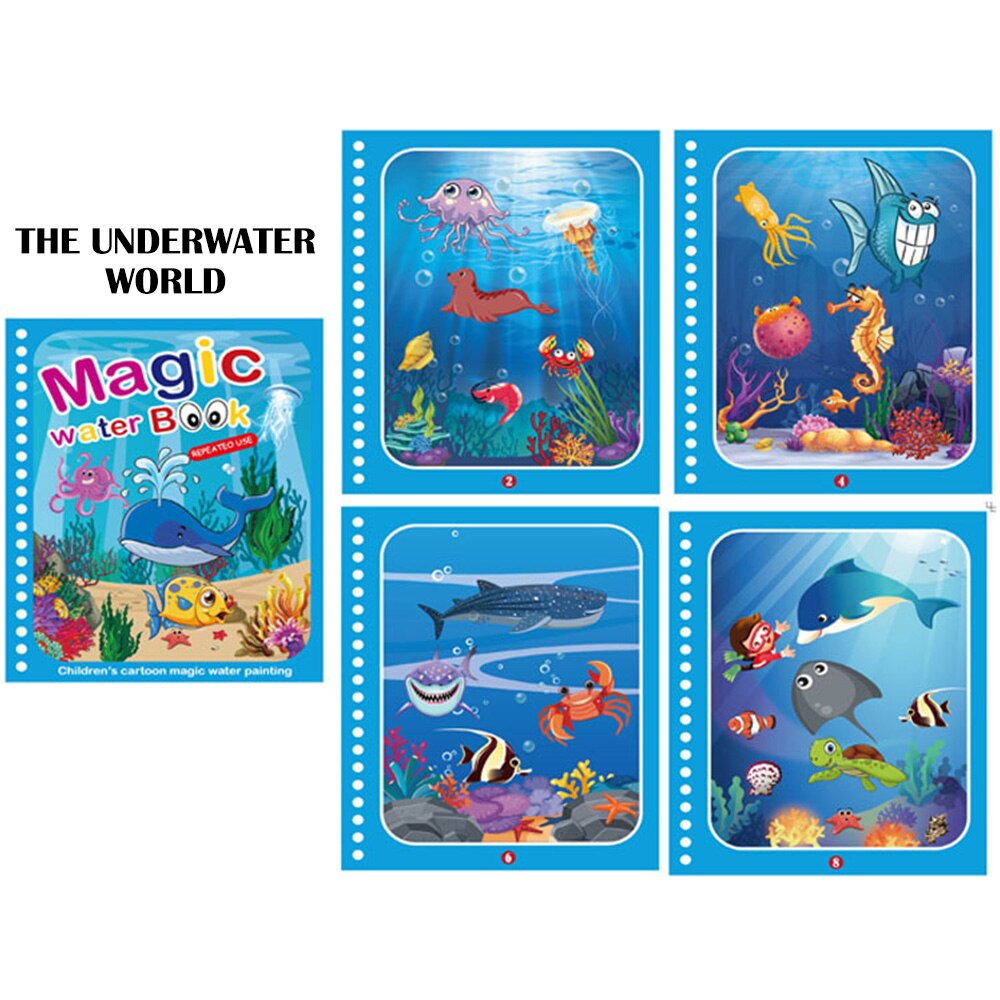 Magic Water Book Painting Brochure Watercolor Drawing Toy Montessori Educational games for Children&#39;s Toddler Toys Coloring Book: The underwater world