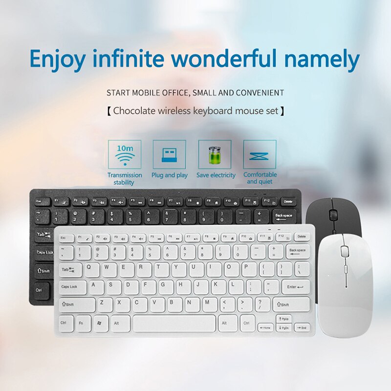 2.4g trådløse lydløse tastatur og mus mini multimedie fuld størrelse tastatur mus combo sæt til iphone ipad android