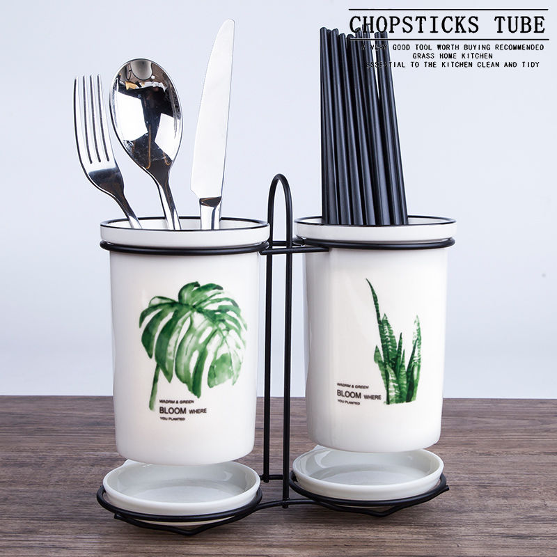 Kitchen Chopstick Basket Ceramic Chopstick Holder Drain Kitchen Household Knife and Fork Storage Box Bucket Flat Chopstick Cage