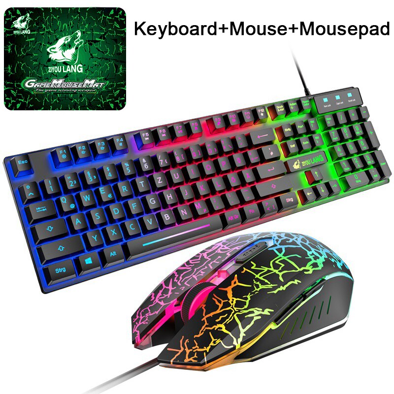 German Keyboard+Mouse+Mousepad Sets PC Gamer Keyboard RGB Backlit Keyboard 104 Keys Wired Keyboard Mause Gamer Gaming Mouse 2022