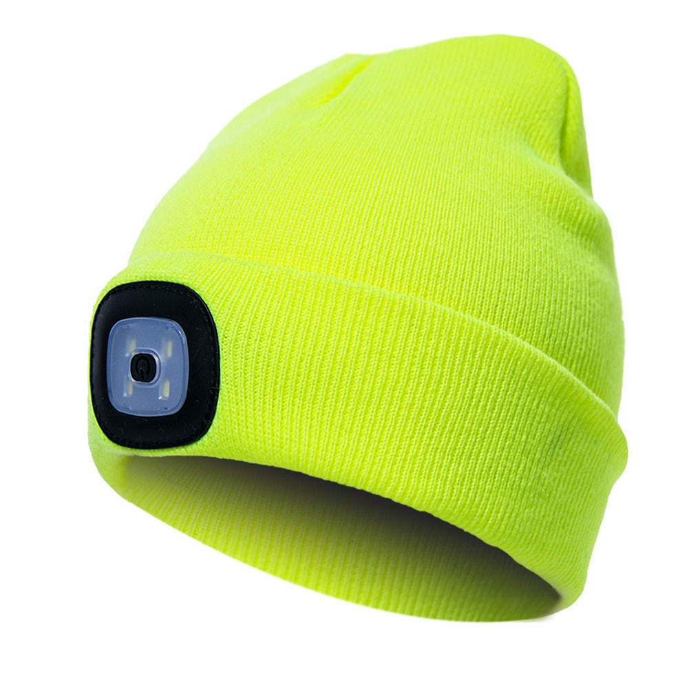 Gorro de escalada Unisex, gorro para pescar y acampar, tejido con luz LED para exteriores, gorro para correr: Fluorescent Yellow