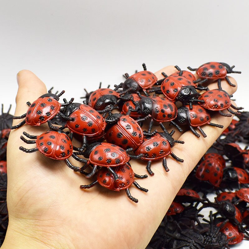 10Pcs/lot PVC Simulation Ladybug Toy Lifelike insect Biology Learning tools kids little April Fool's Day Frightening toys