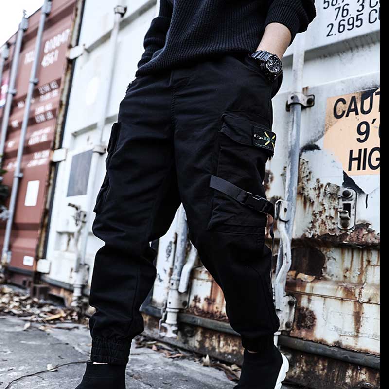 Pantalon de sport Hip-Hop pour homme, poches, Jogging, Harajuku, pantalon de sport pour garçons, , décontracté, tendance: Black / 4XL