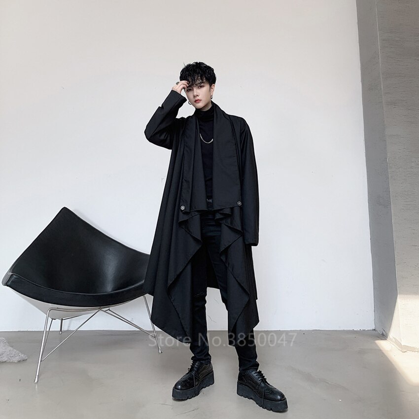 Japanese Kimono Dark Gothic Korean Style Trench Yukata Men Casual Loose Long Section Windbreaker male irregular