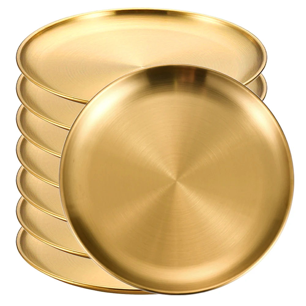 8 Stücke Edelstahl Runde Goldene Flache Tablett Platte Rostfrei 14/17/20/23/26 cm Camping Platte BBQ Picknick Gerichte Kochgeschirr: WHITE