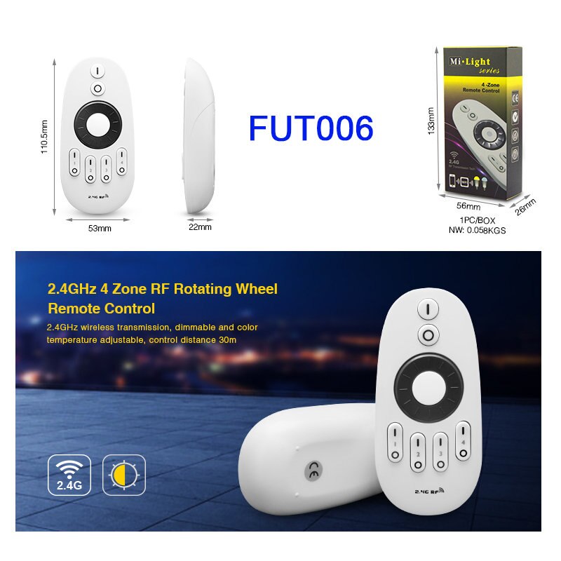 Miboxer 2.4g 4 sone 8 sone trådløs fjernkontroll rf rgbww rgb cct led pære led downlight bryter led strip panel lyskontroller: Fut 006