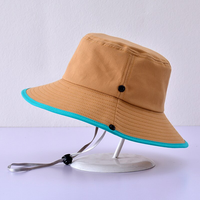 Zomer Katoen Jongen Emmer Hoed Kinderen Solid Plain Panama Unisex Strand Meisjes Zon Hoeden Snoep Kleur Cap Uv-bescherming Kids motorkap: khaki