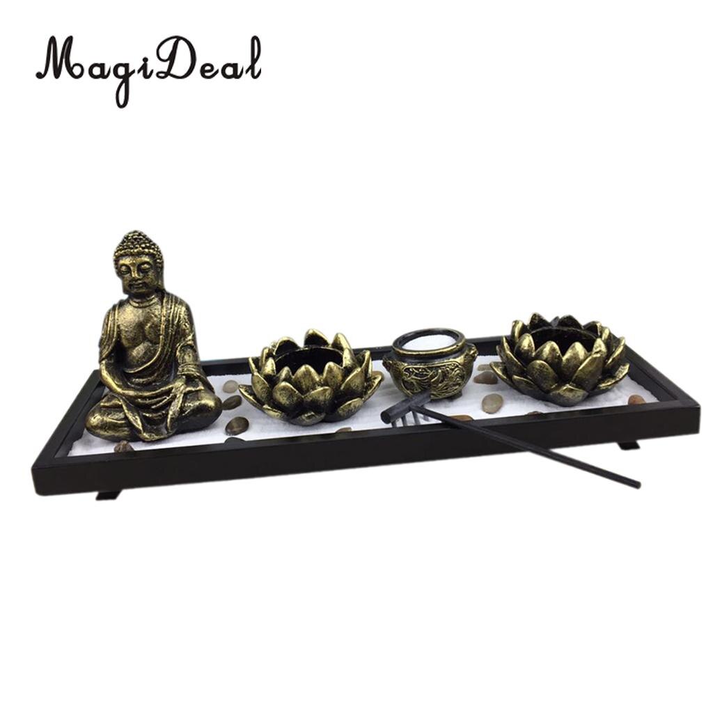 homyl Japanese Zen Garden Sand Tray Buddha Stones Fengshui Meditation Ornament for Home Shop Club Cafe Ba: 02