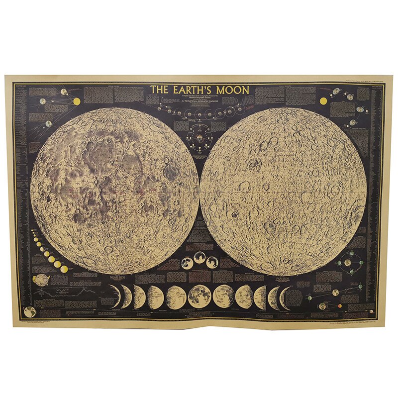 Póster con mapa de la ciudad en inglés, imagen irreal de superficie de la Luna Negra, pegatina de pared Retro, póster de decoración, mapa de papel Kraft, 72,5x48cm, 1 pieza