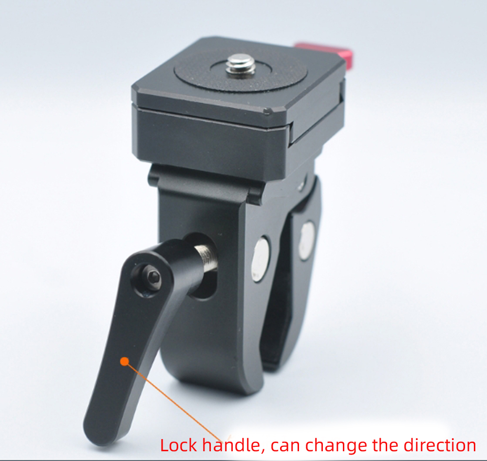 V-Mount Lock Battery Adapter with Clamp and quick release plate for Mounting to Light Stand Tripod.