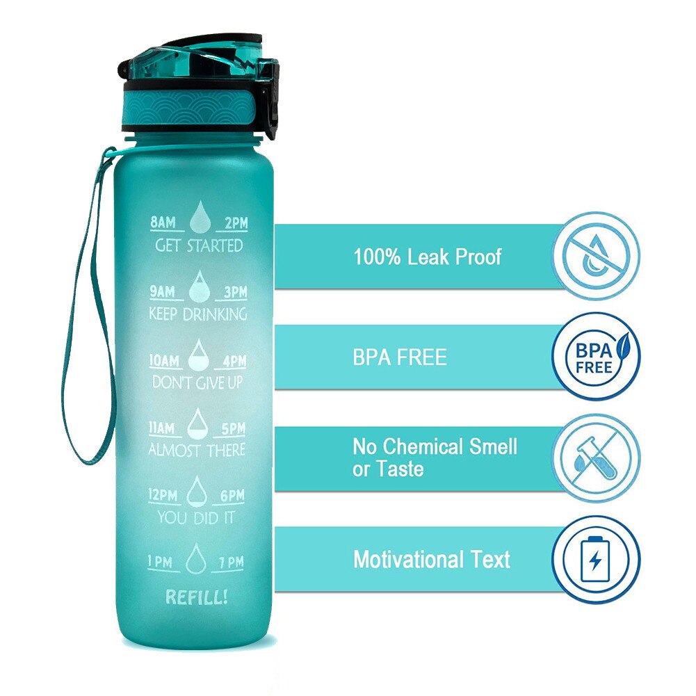 1L Water Fles Motivatie Water Fles Met Tijd Maker Drinken Frosted Lekvrij Cup Voor Outdoor Sport Fitness Tritan Materiaal