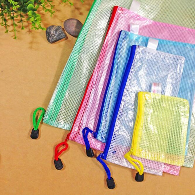 Mesh lynlås papirposer, vandtæt mappe, kontoret for studerende tasker  a4 / a5 / b4 / b5 sende tilfældige farver
