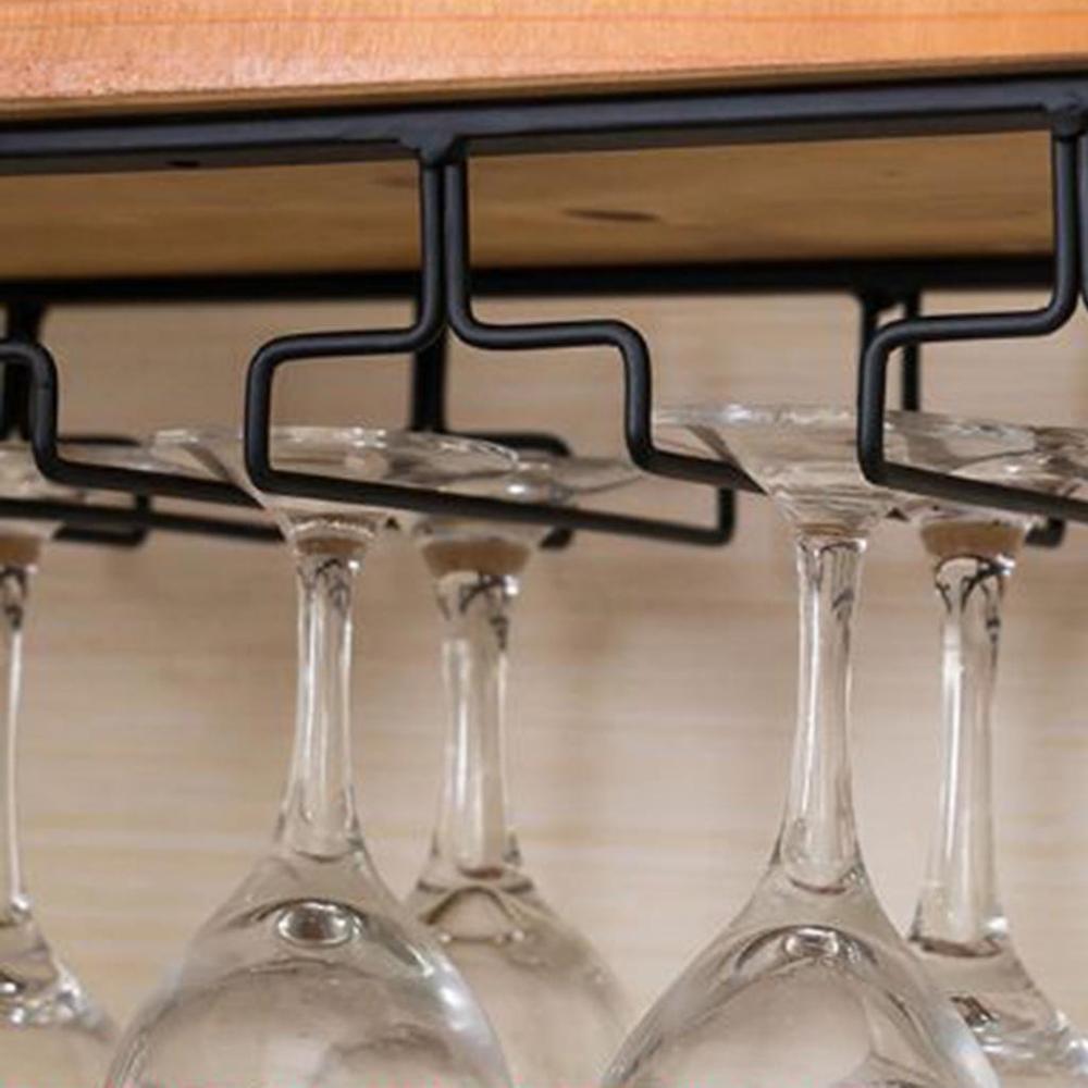 Under kabinet stilk og fod vin glas holder metal organisator til bar køkken sort hjem bar pladsbesparende hylde beslag kop rack  #102