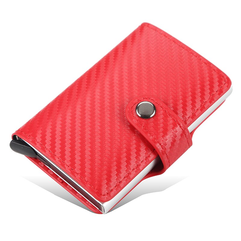 RFID Blocking Protection Men Wallet ID Credit Card Holder Leather Metal Aluminum Business Bank Cardholder Purse: 9131 red