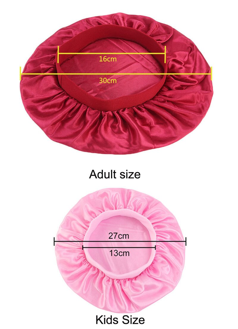 Hårpleiehette foreldre-barn elastisk polyester bred kant nattsøvn lue silke kuppel familie for panser sateng damer