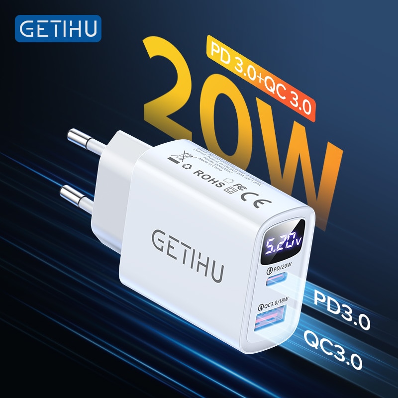 GETIHU caricabatterie USB PD 20W QC 3.0 ricarica rapida tipo C adattatore portatile per telefono cellulare per iPhone 12 11 Pro 8 Huawei Xiaomi Samsung