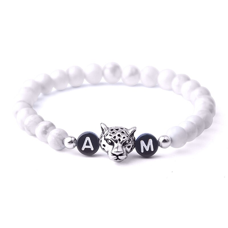 Par armbånd yin yang natursten sort onyx hvid turkis perler armbånd til kvinder mænd smykker pulseira feminin: Sort-leopard / 17cm