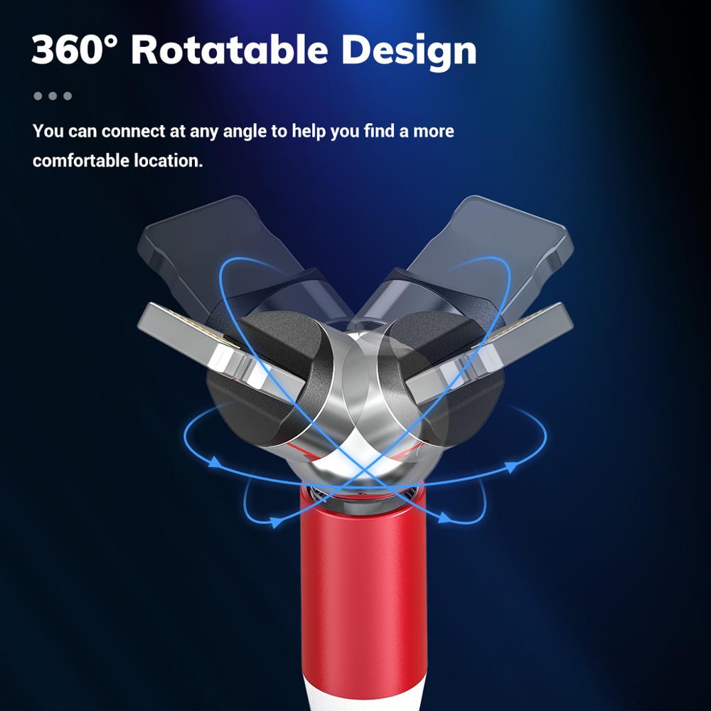 TOPK AM28 360 grad Drehen Magnetischer Micro USB Typ C Kabel LED Magnetic Charging Kabel für iPhone 11 Xs Max X 8 7 6
