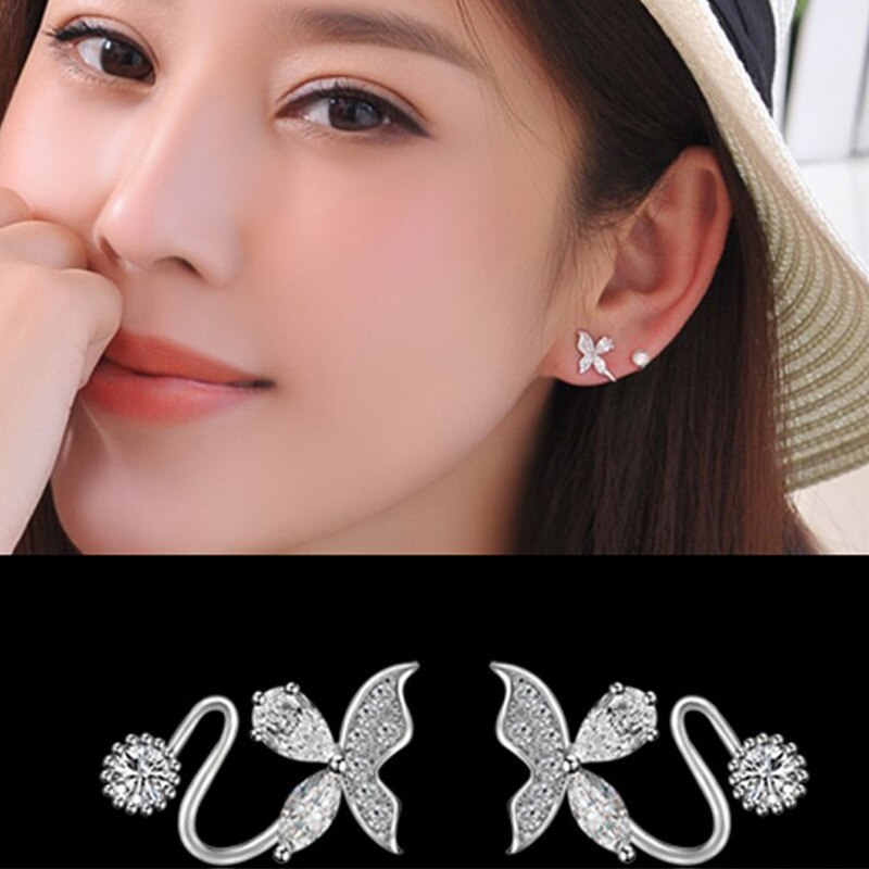 Zircon Crystal Butterfly Ear Jeackets Beautiful Women CZ Wrap Earrings Simple Dainty Jewelry