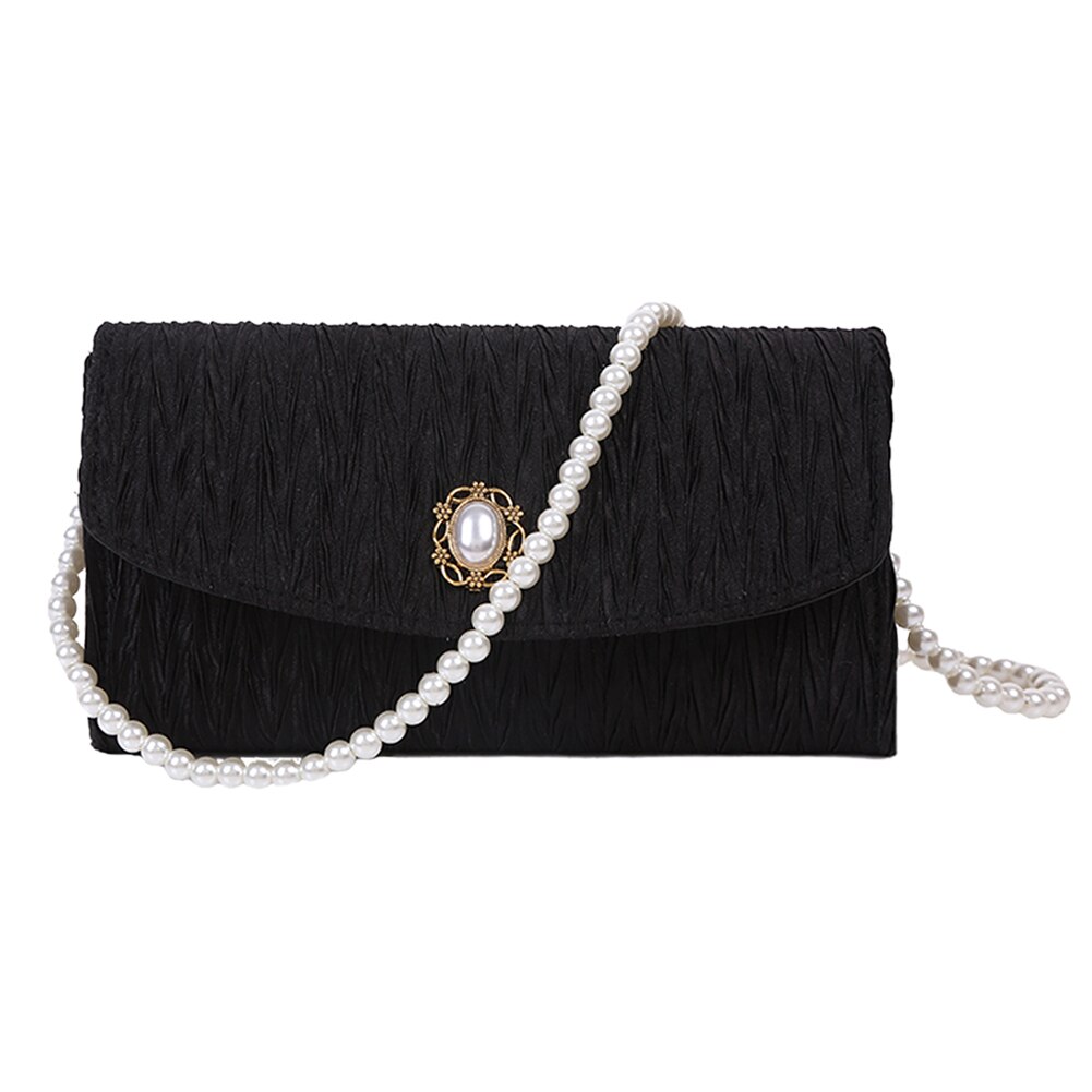 Perle Frauen Handtaschen Kupplung Elegante Damen Schulter Tasche Einfarbig Weibliche Abend Handtaschen Schulter Tasche: Black