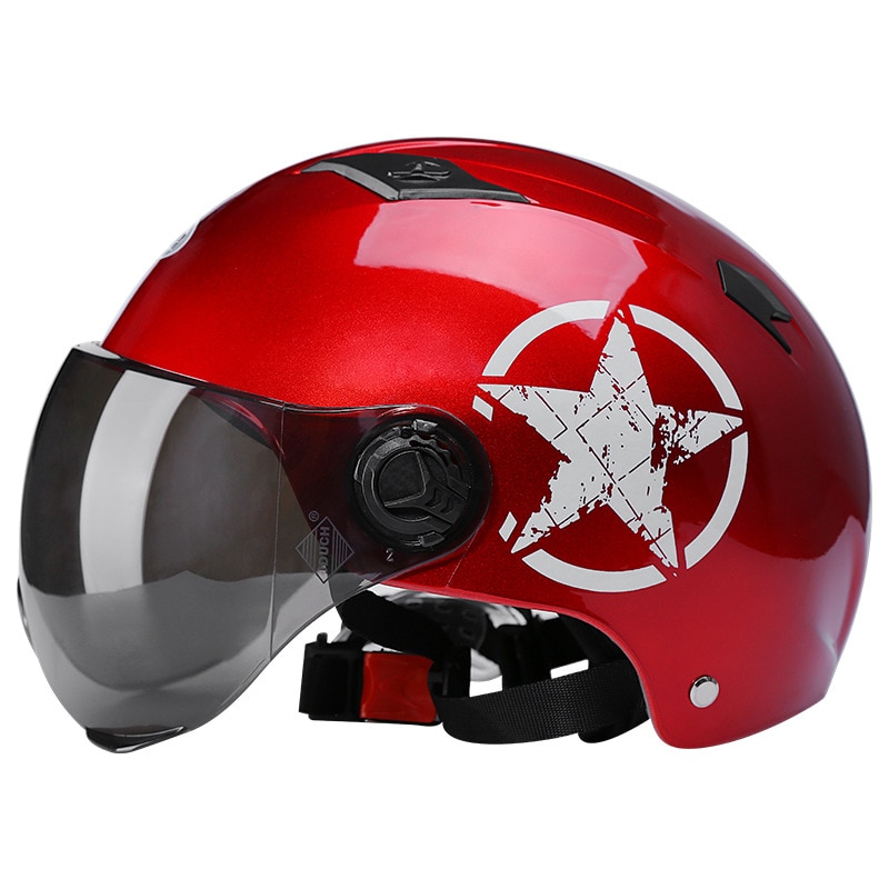 Elektriske motorcykel hjelme halvhjelm scooter motorstyrt hjelm farvel hjelme til moto cykel solafskærmning solbeskyttelse sommer: Rød