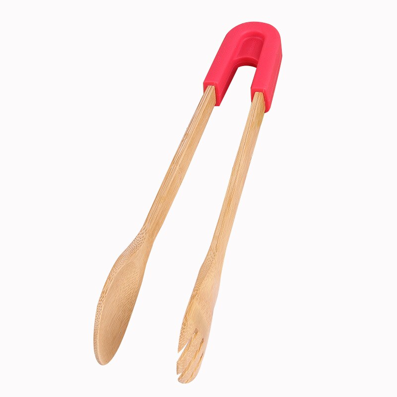 Wooden Salad Cake Snack Clip Bamboo Food Toaster Tongs Silicone Handle Bread BBQ Tongs Kitchen Tools Clamp Cooking Utensils
