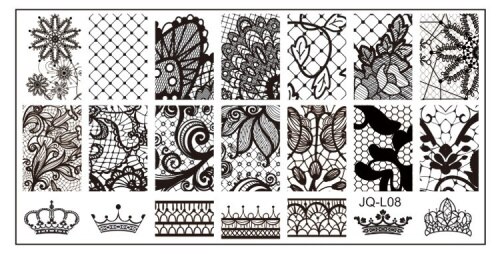 1 pièce de modèle de timbre d'art d'ongle de 6*12cm Dessert noir fleur de dentelle Image mignonne plaque d'estampillage d'ongle: L08