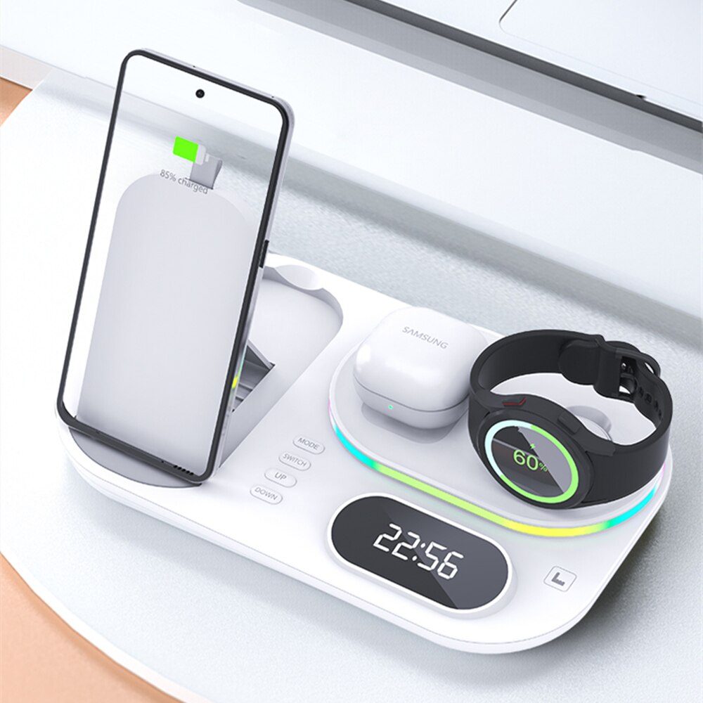 2022 RGB Wireless Charger Dock Qi 4 in 1 Charging Station Compatible with Apple Airpods iPhone 12 13 Samsung S21 Galaxy Watch