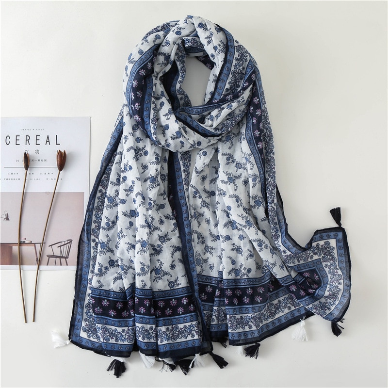 Foulard à pompon en coton pour femme, écharpe en lin à fleur, paréo pour la plage, Hijab, écharpe d'été,: 18