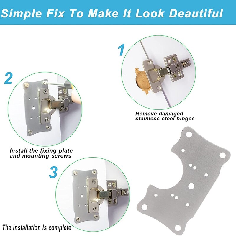 6Pcs Hinge Repair Plate Brackets,Cabinet Hinge Repair Plate Kit With Hole And Screw For Protection Wood Kitchen Cupbo