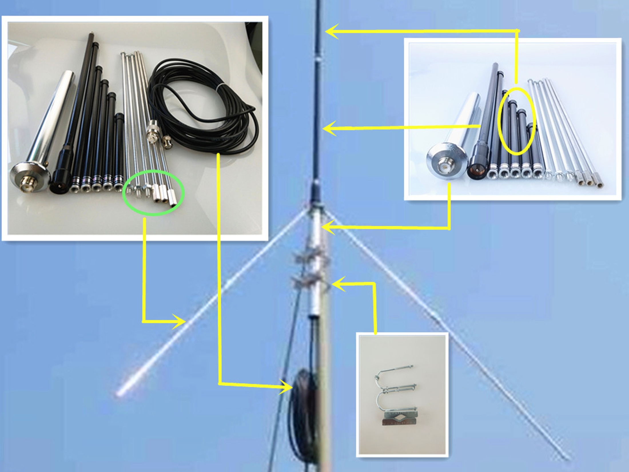 1/4 wave GP Antenna 5 frequency point aluminum alloy antenna FM transmitter antenna no cable