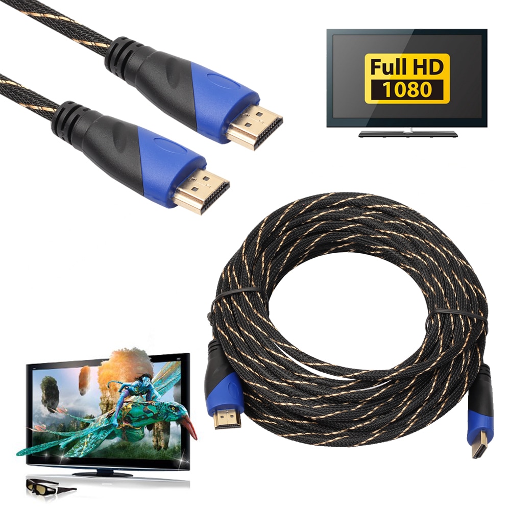 Alloyseed 10 M/15 Meter Gevlochten Hdmi Kabel Vergulde Aansluiting V1.4 Av 1080P Hd 3D Hdmi kabels Voor PS3 Xbox Hdtv