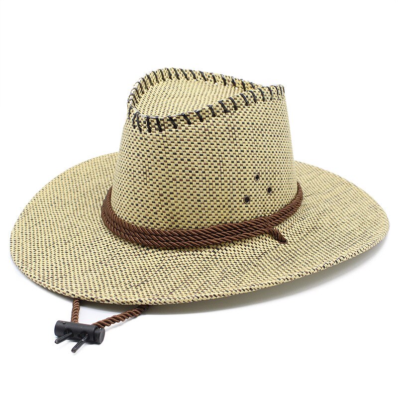 Chapeau de Cowboy pour hommes, casquette d'été, Style décontracté, tissage de paille, visière d'ombre de voyage en plein air 56-58cm, Western 2022, , NZ0041: 1