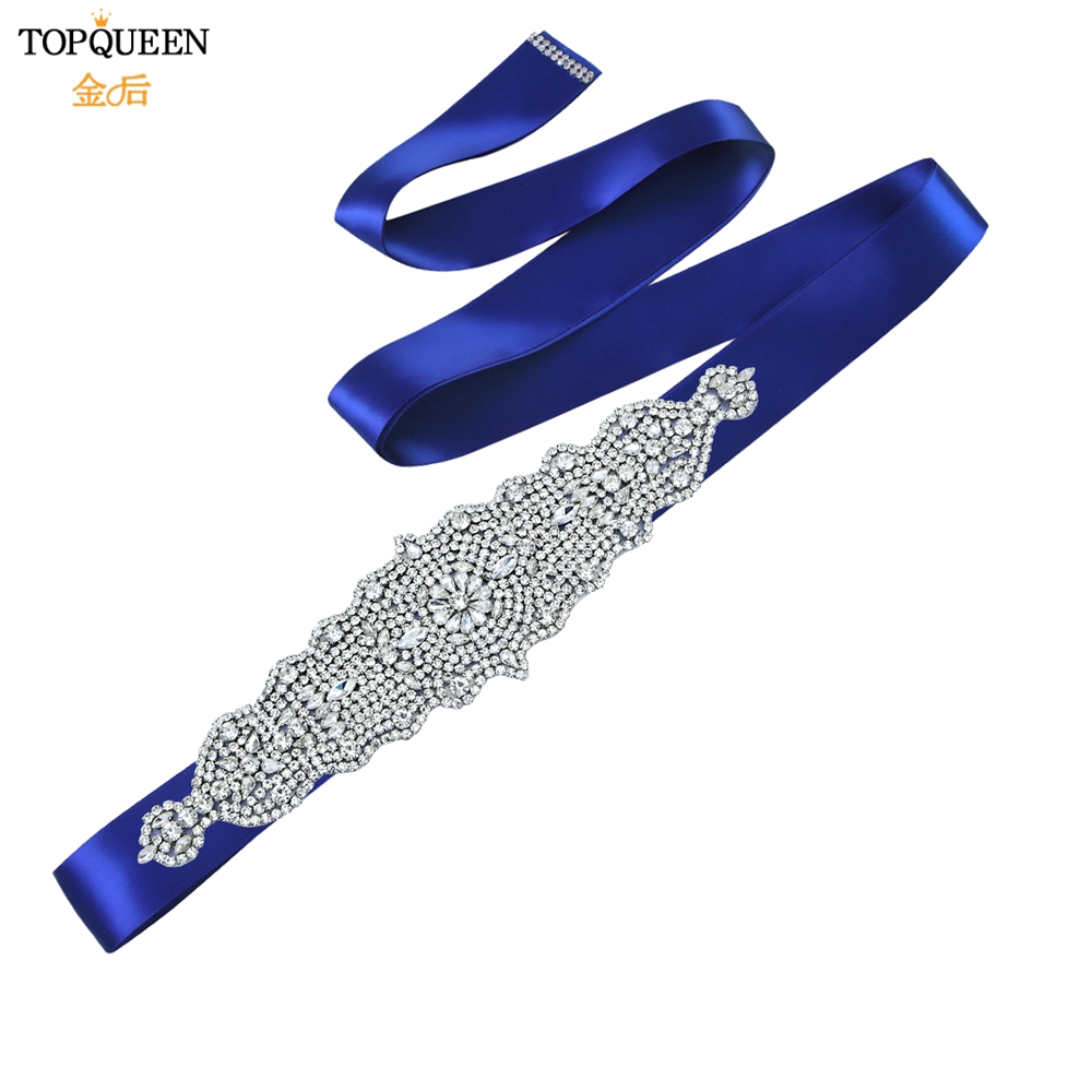 TOPQUEEN S233 Luxus Strass Gürtel Braut Kleid Schärpe Hochzeit Zubehör Frauen Marokkanischen Kaftan Band Bund Applikationen: königlich Blau Schleife