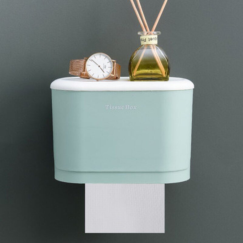 Toilet Paper Roll Holder Wall Mounted Paper Towel Holder Waterproof Tray Roll Paper Tube Storage Box Bathroom Accessories: Green-S