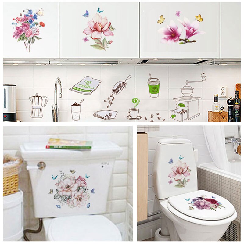 Klassisk blomst badeværelse toilet mærkat boligindretning garderobe køkkenskab blomst mærkat toilet stue vægklistermærke