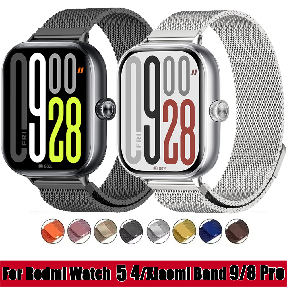 Magnetic Stainless Steel Strap for Redmi Watch 5 4 Milanese Loop Wristband for Xiaomi Mi Band 9 Pro/8 Pro Metal Bracelet Correa