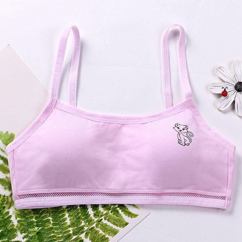 Cotton Puberty Girl Bra Breathable Teenager Girl Underwear Soft Girls Training Bra Wire Free Sport Bra with Pad Teen Lingerie: Dark pink