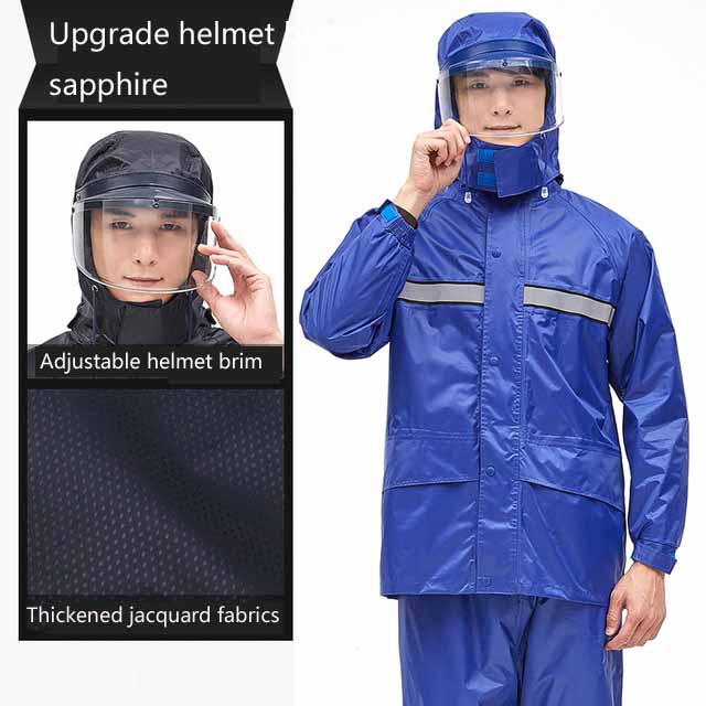 Motorcycle rider Raincoat Suit Impermeable Women/Men Helmet cap eaves Moto Poncho Motorcycle Rainwear Hiking Fishing Rain Gear: BLUE / 4XL