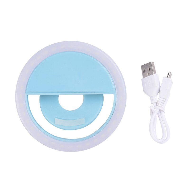 Universal Mobile Phone Led Selfie Ring Light USB Charge Fill For iPhone Samsung Huawei Xiaomi Mi Lens Ringlight Clip Photo Lamp: Blue - Ring Light