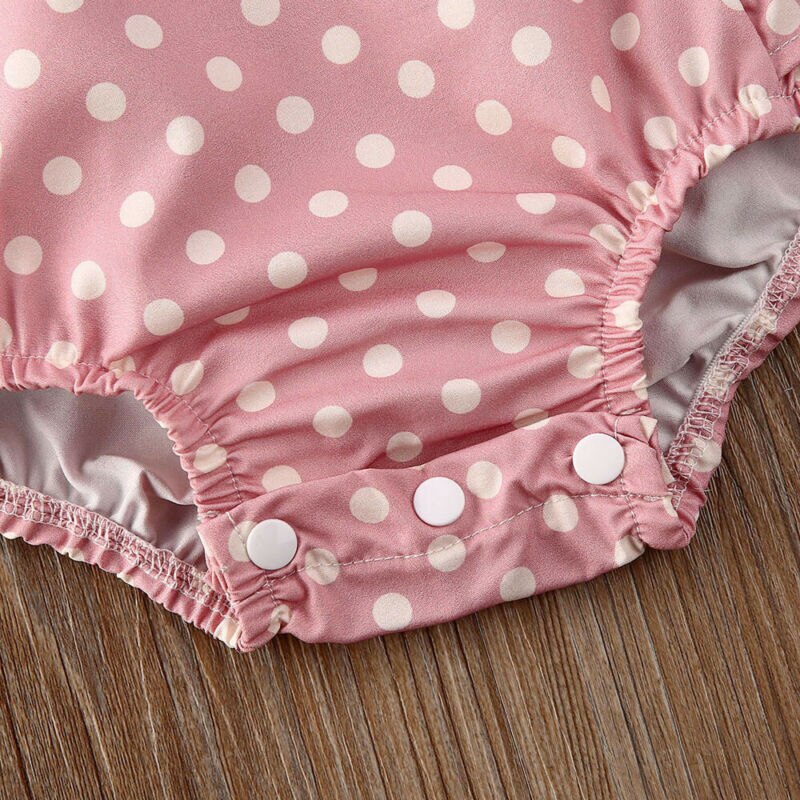 Baby Zomer Kleding Peuter Baby Meisje Dots Ruffle Backless Playsuit Bodysuit Hoofdband Outfits Set Patchwork Sunsuits